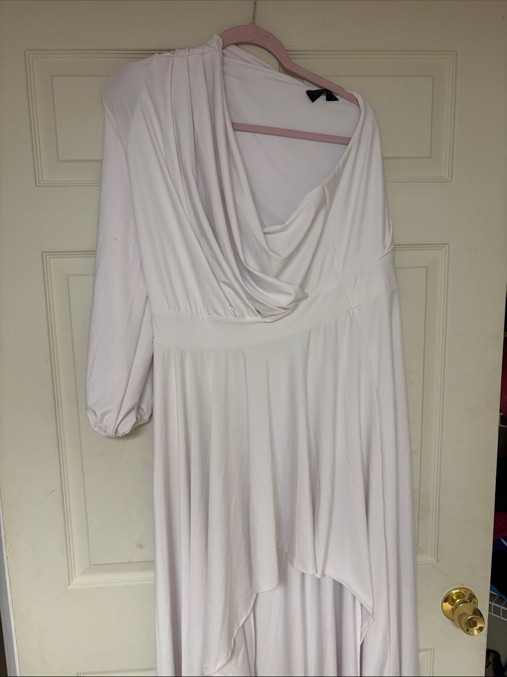Elegant White Draped Women’s Dress